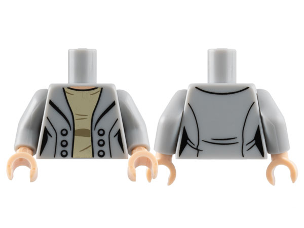 Torso Female Jacket Open with Buttons over Tan Shirt with Dark Tan Creases, Light Nougat Neck Pattern / Light Bluish Gray Arms / Light Nougat Hands