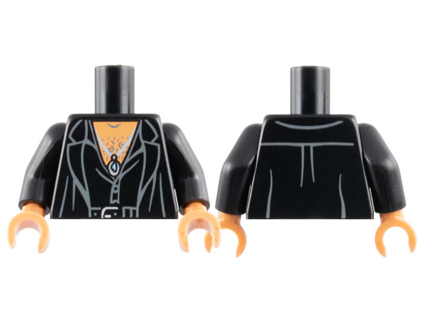 Torso Jacket over Partially Open Shirt, Belt with Silver Buckle, Nougat Hairy Chest, Pendant Necklace Pattern / Black Arms / Nougat Hands