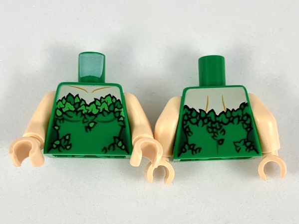 Torso Female Strapless Top, Light Nougat Neck, Green and Bright Green Leaves Pattern / Light Nougat Arms / Light Nougat Hands