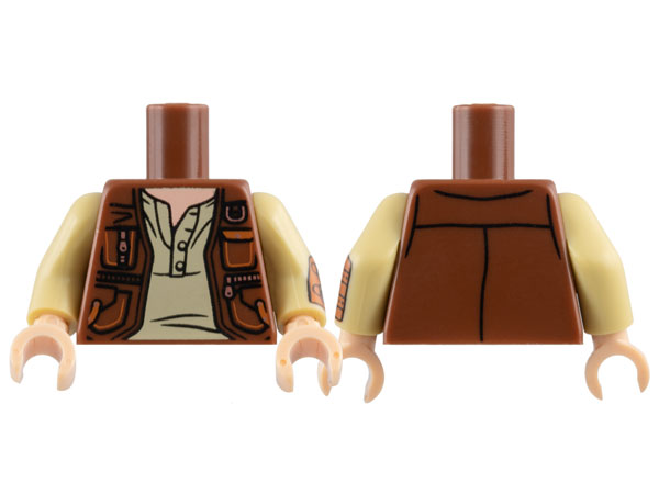 Torso Vest Open with Pockets and Copper Zippers over Tan Shirt with Buttons, Light Nougat Neck Pattern / Tan Arm Left with Dark Orange Wrist Guard with Straps and Copper Buckles Pattern / Tan Arm Right / Light Nougat Hands