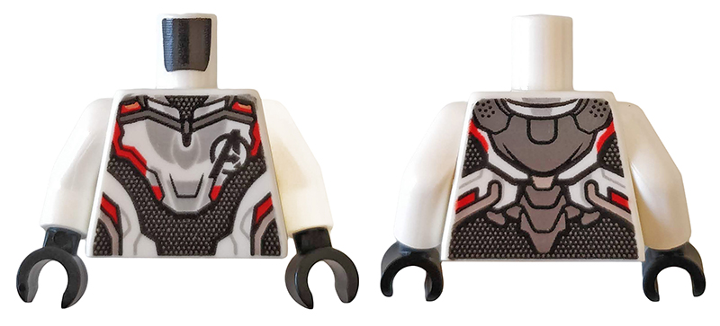 Torso Armor with Black Avengers Logo and Panel with Silver Dots, Red and Light Bluish Gray Trim Pattern / White Arms / Black Hands