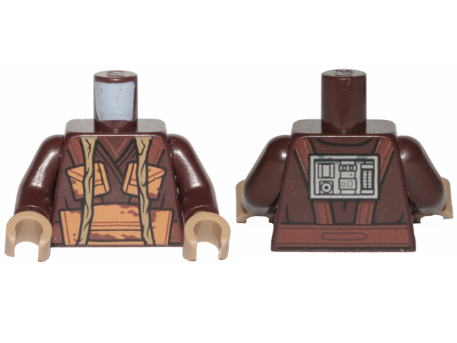 Torso SW Robe with Medium Nougat Pouches, Dark Tan Pipes and Silver Panel on Back Pattern / Dark Brown Arms / Dark Tan Hands