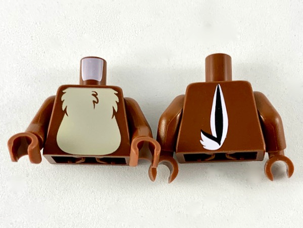 Torso Tan Fur on Chest with Black and White Tail to Left on Back Pattern / Reddish Brown Arms / Reddish Brown Hands