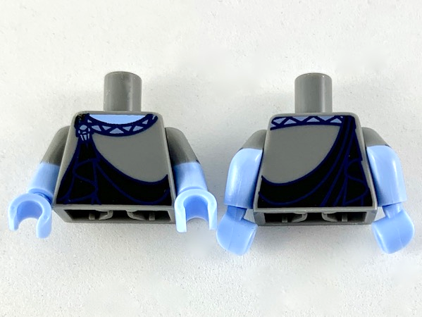 Torso Black Toga Pattern / Bright Light Blue Arms with Dark Bluish Gray Short Sleeves with Sand Blue Laced Panel Pattern / Bright Light Blue Hands