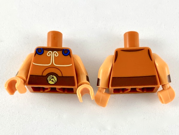 Torso Greek Armor, Blue Clasps, White Trim and Reddish Brown Belt Pattern / Nougat Arms with Dark Brown Cuff Pattern / Nougat Hands