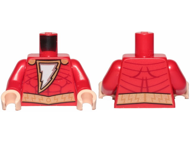 Torso Muscles Outline with Pearl Gold Cape Clasps, Lightning Bolt and Belt Pattern / Red Arms / Light Nougat Hands
