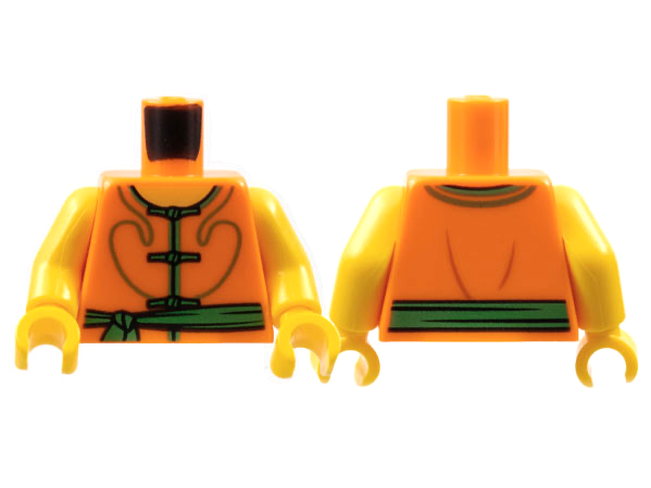 Torso Crepe De Chine Robe, Green Trim and Green Sash Pattern / Yellow Arms / Yellow Hands