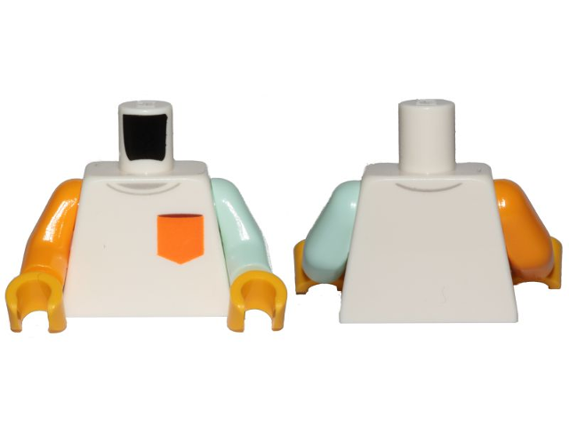 Torso Shirt with Orange Pocket Pattern / Light Aqua Arm Left / Bright Light Orange Arm Right / Yellow Hands