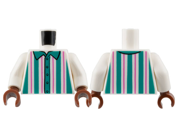 Torso Shirt with Dark Turquoise and Dark Pink Vertical Stripes Pattern / White Arms / Reddish Brown Hands