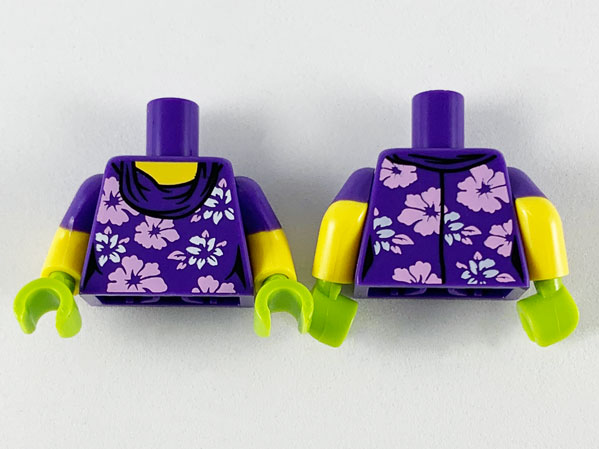 Torso Female with White and Lavender Flowers Pattern / Yellow Arms with Molded Dark Purple Short Sleeves Pattern / Lime Hands