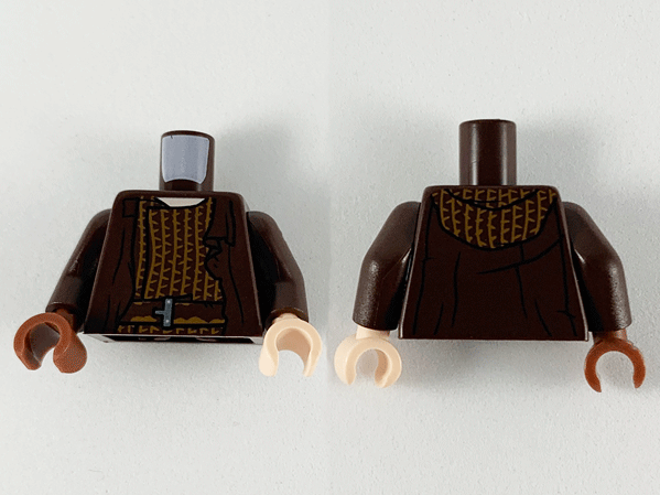 Torso Robe Over Tunic with Medium Nougat Stripes Pattern / Dark Brown Arms / Light Nougat Hand Left / Reddish Brown Hand Right