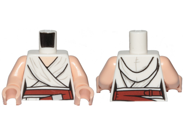 Torso SW Female Outline, White Tied Robe, Dark Red Belt Pattern / Light Nougat Arms / Light Nougat Hands