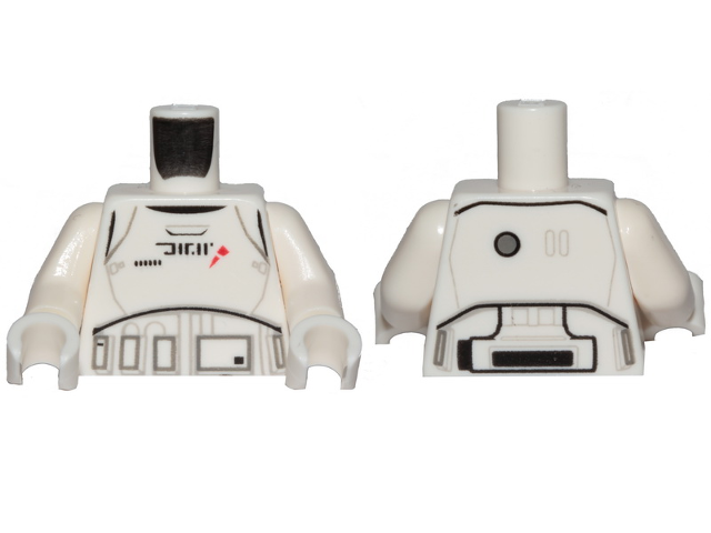 Torso SW Armor Treadspeeder Driver with Black Alien Characters and Red Markings Pattern / White Arms / White Hands