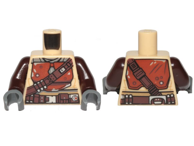 Torso SW Mandalorian Armor Dark Orange Plates with Dark Brown Bandolier and Utility Belt Pattern (Din Djarin) / Dark Brown Arms / Dark Bluish Gray Hands