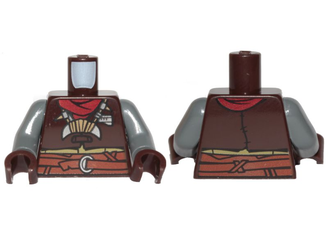 Torso SW Vest, Reddish Brown Belt, Dark Red Scarf and Necklace with Horns Pattern / Dark Bluish Gray Arms / Dark Brown Hands
