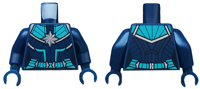 Torso Female Outline, Suit with Silver Star and Dark Turquoise Panels and Belt Pattern / Dark Blue Arms / Dark Blue Hands