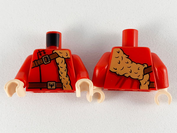 Torso Medium Nougat Fur Stole, Reddish Brown Shoulder Strap and Belt with Gold Buckles Pattern / Red Arms / Light Nougat Hands