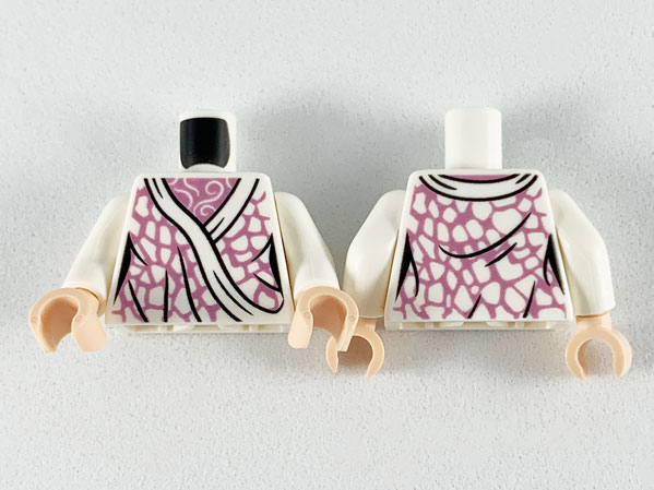 Torso Female Metallic Pink Robe with White Hems, Spots, and Shirt with White Filigree Pattern / White Arms / Light Nougat Hands