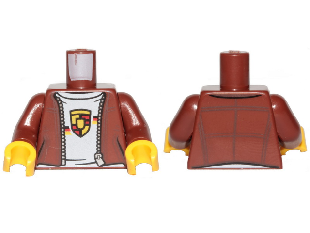 Torso Speed Champions Jacket with Zipper, White Shirt and Porsche Logo Pattern / Reddish Brown Arms / Yellow Hands
