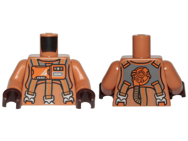 Torso SW Jumpsuit with 3 Gray and Orange Belts and Front Panel Pattern / Medium Nougat Arms / Dark Brown Hands