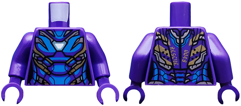 Torso Female Armor, White Arc Reactor, Blue Panels and Gold Trim Pattern / Dark Purple Arms / Dark Purple Hands