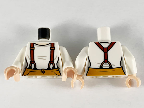 Torso Female Light Nougat Neck, Reddish Brown Suspenders and Medium Nougat Pants Pattern / White Arms / Light Nougat Hands