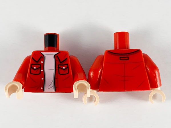 Torso Shirt with Collar and Pockets, White T-Shirt Pattern / Red Arms / Light Nougat Hands