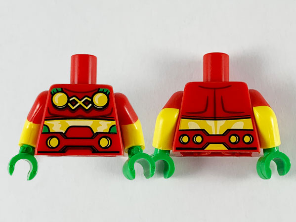 Torso 4 Yellow Circles and Belt Pattern / Yellow Arms with Molded Red Short Sleeves Pattern / Bright Green Hands