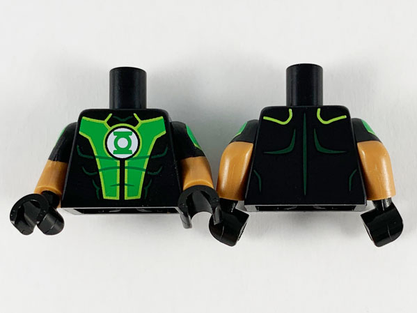 Torso Bright Green Panels, Green Lantern Logo Pattern / Medium Nougat Arms with Black and Bright Green Short Sleeves Pattern / Black Hands