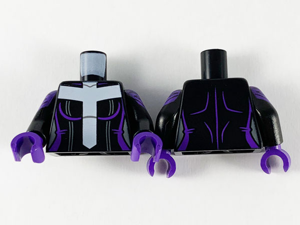 Torso Female, Large White Cross, Dark Purple Trim Pattern / Black Arms with Dark Purple Plated Shoulder Armor Pattern / Dark Purple Hands