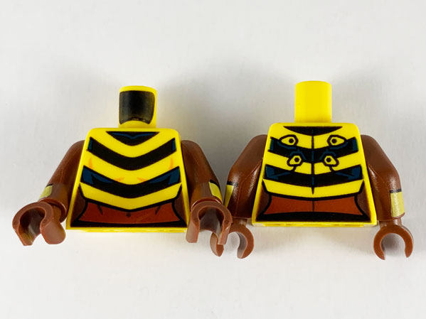 Torso Female, 3 Black Chevron Stripes, Reddish Brown Midriff Pattern / Reddish Brown Arms with Yellow and Bright Light Orange Cuffs Pattern / Reddish Brown Hands