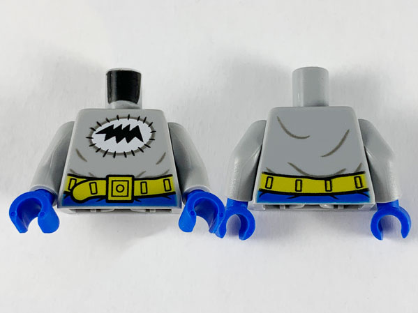 Torso Black Bat Scribble in White Stitched Oval, Yellow Utility Belt Pattern / Light Bluish Gray Arms / Blue Hands