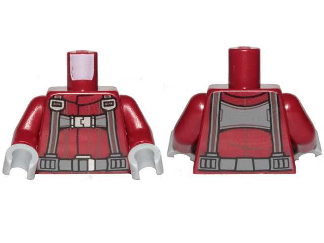 Torso SW T-16 Skyhopper Pilot Flight Suit, Dark Bluish Gray Harness with Reddish Brown Stripes Pattern / Dark Red Arms / Light Bluish Gray Hands