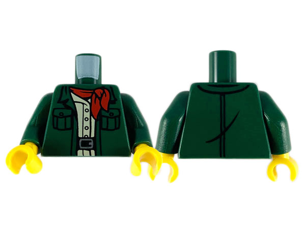Torso Jacket Open with Pockets over Tan Shirt with Buttons, Red Neckerchief, Black Belt with Silver Buckle Pattern / Dark Green Arms / Yellow Hands
