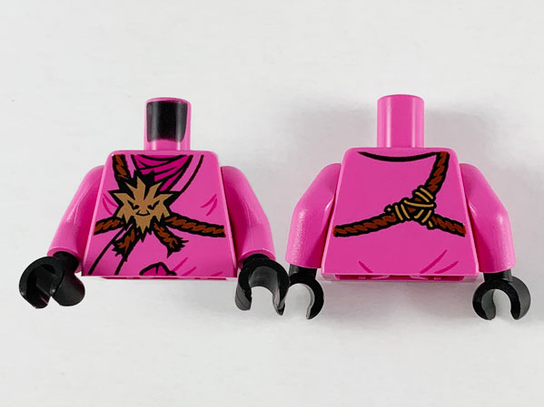 Torso Ninjago Brown Rope, Gold Medallion and Magenta Undershirt Pattern / Dark Pink Arms / Black Hands