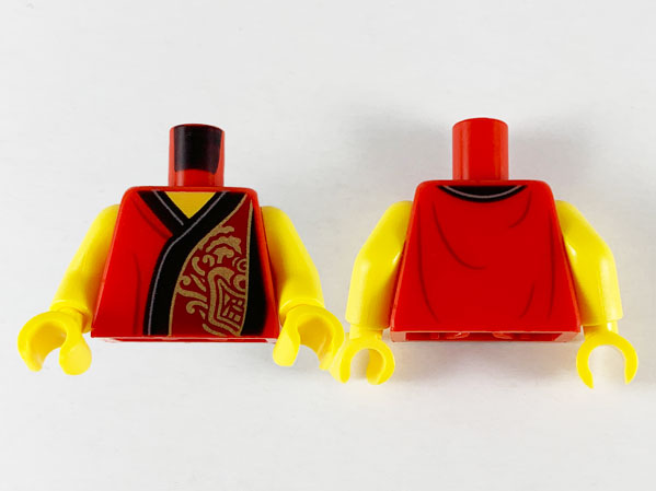 Torso Robe with Black Hem, Dark Red Panel on Left with Gold Lion Pattern / Yellow Arms / Yellow Hands