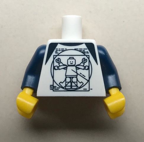Torso Shirt with Dark Blue Shoulders and Vitruvian Minifigure Pattern (BAM) / Dark Blue Arms / Yellow Hands