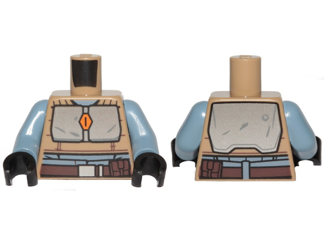 Torso SW Armor Silver Plates and Dark Brown Belt Pattern (Mandalorian) / Sand Blue Arms / Black Hands