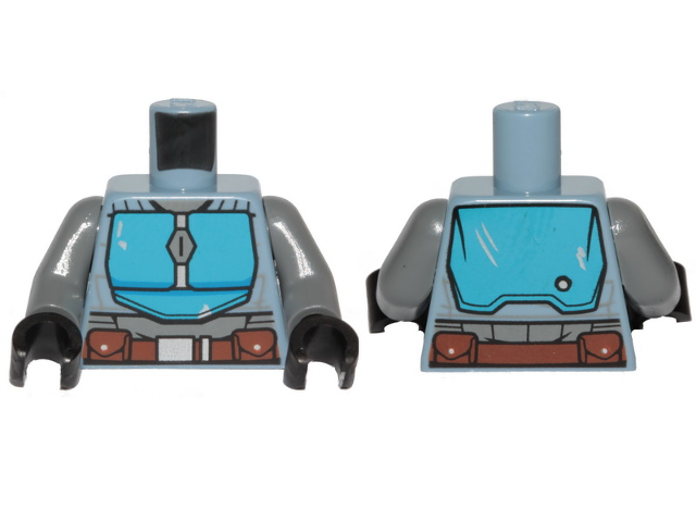 Torso SW Armor Dark Azure Plates and Dark Brown Belt Pattern (Mandalorian) / Dark Bluish Gray Arms / Black Hands