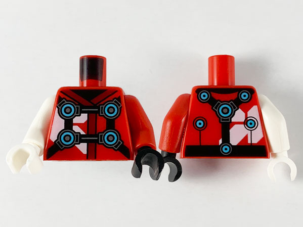 Torso Tunic, Dark Red Hems, Black Straps and Medium Azure Circles Pattern / Red Arm Left / White Arm Right / Black Hand Left / White Hand Right