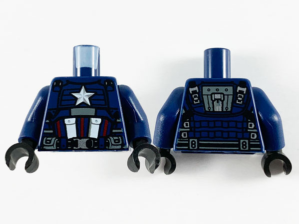 Torso Armor, White and Silver Star, 2 White Pockets and 3 Dark Red Stripes Pattern / Dark Blue Arms / Black Hands