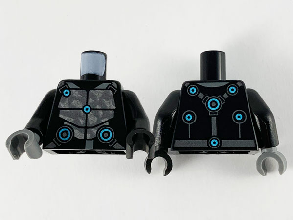 Torso Armor, Silver Plates and Medium Azure Circles Pattern / Black Arms / Black Hand Left / Dark Bluish Gray Hand Right