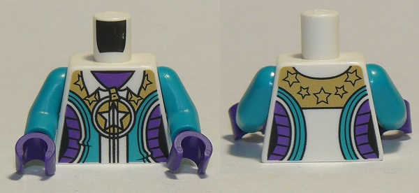 Torso Female Jacket with Gold Zipper, Stars, Dark Turquoise and Dark Purple Stripes Pattern / Dark Turquoise Arms / Dark Purple Hands