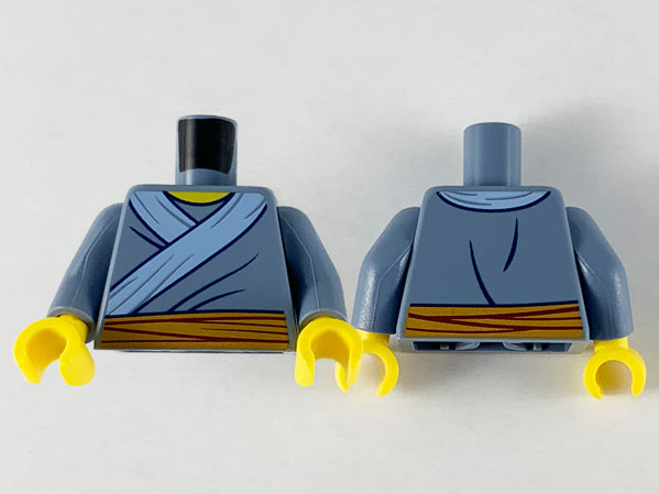 Torso Tunic, Bright Light Blue Hem and Medium Nougat Sash Pattern / Sand Blue Arms / Yellow Hands