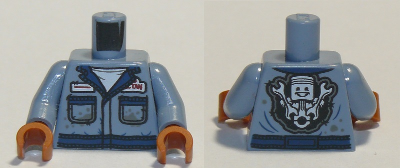 Torso Coveralls, Dirty Pockets, Face with Wrenches on Back Pattern / Sand Blue Arms / Dark Orange Hands