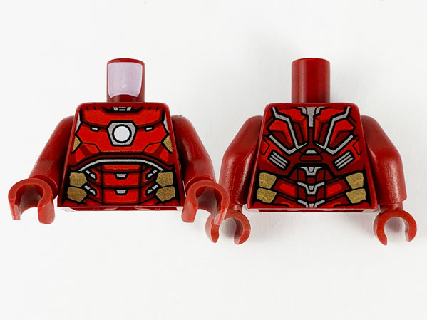 Torso Armor, White Circle Arc Reactor, Silver and Gold Trim Pattern / Dark Red Arms / Dark Red Hands