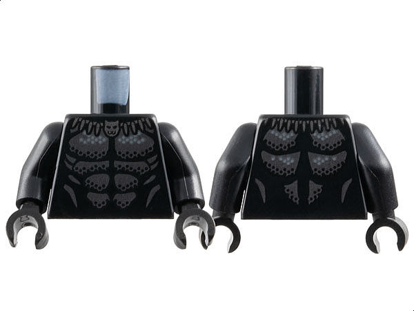 Torso Super Hero Costume with Dark Silver Armor Plates and Silver Claw Necklace with Panther Head Pattern / Black Arms / Black Hands