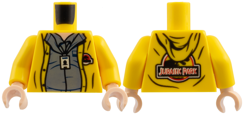 Torso Hoodie with Dark Bluish Gray Shirt, ID Badge, and Jurassic Park Logo Front and Back Pattern / Yellow Arms / Light Nougat Hands