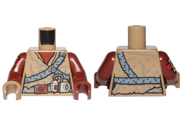 Torso Female Tunic and Sand Blue Plaited Belts Pattern / Reddish Brown Arms and Red and White Armor Plate Pattern on Right / Reddish Brown Hand Left / Dark Tan Hand Right