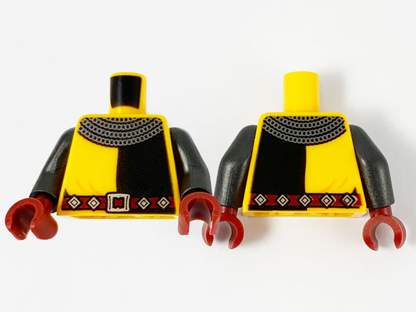 Torso Castle Knight with Silver Chain Mail Collar, Black Left Panel, Dark Red Belt with Gold Buckle and Studs Pattern / Pearl Dark Gray Arms / Dark Red Hands